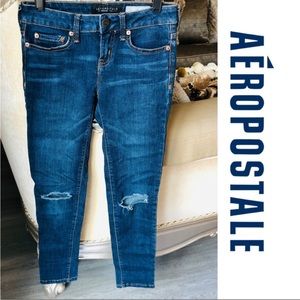 Aeropostale Dark Wash Crop Skinny Jean Jegging Ripped